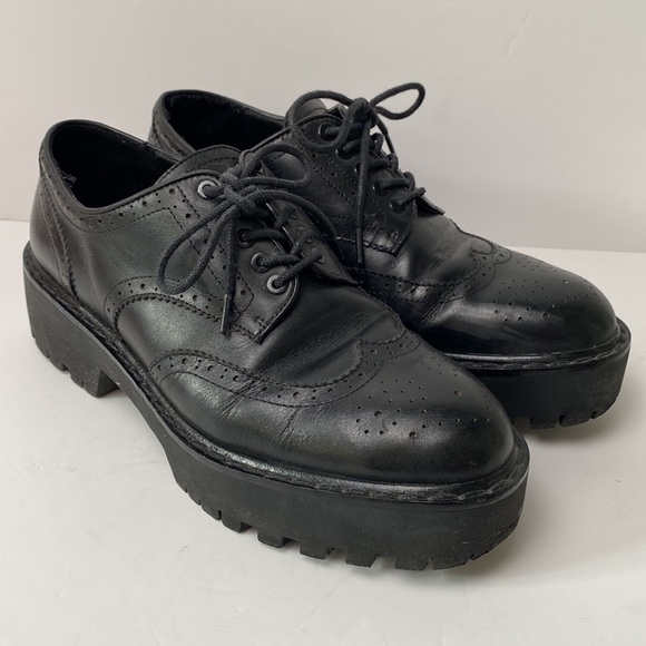 Zara Shoes Women US 6.5 EU 37 Black Brogue Oxford Chunky Lug Sole Platform - Picture 3 of 14